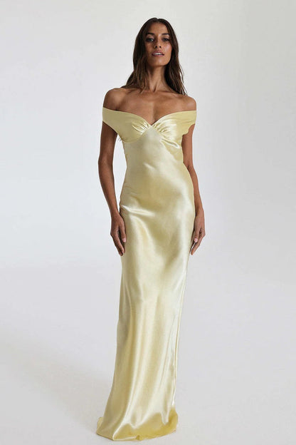 | Satin Mermaid Off Shoulder Maxi Dress