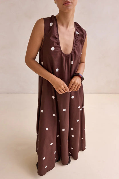 Striped Polka Dot Print Loose Sleeveless Casual Vacation Maxi Dress