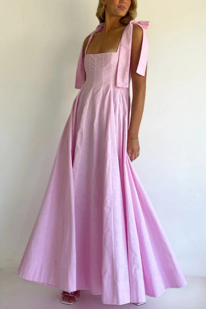 Solid Color Sleeveless Tie-up Suspender Elegant Patchwork Maxi Dress