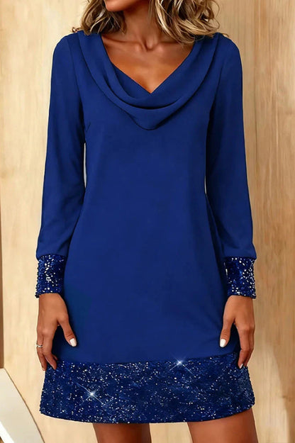 Fashionable Sequined Patchwork Casual Long-sleeved Mini Dress