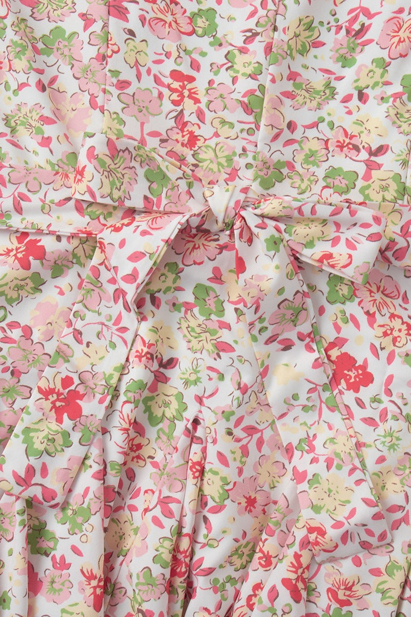 Floral Print Oversized Eyelet Lace Collar Puff Sleeve Tiered Hem Mini Dress