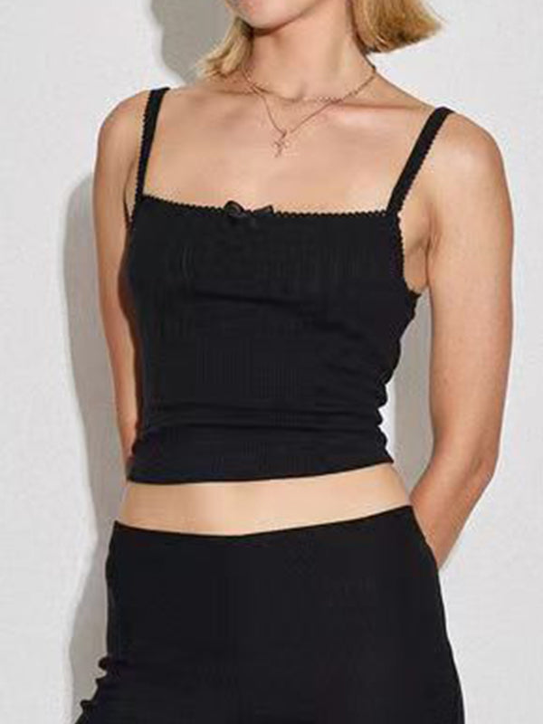 Plain Bow Lace Slim Fit Cami Top