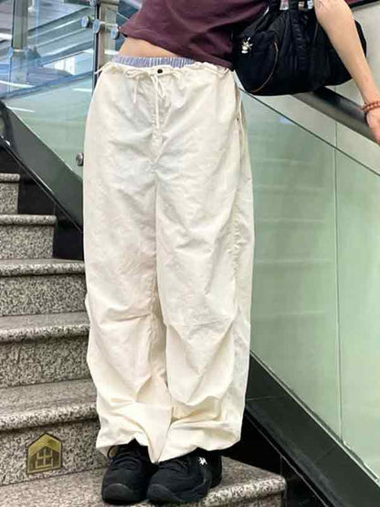 Vintage Pleated Drawstring Cargo Pants