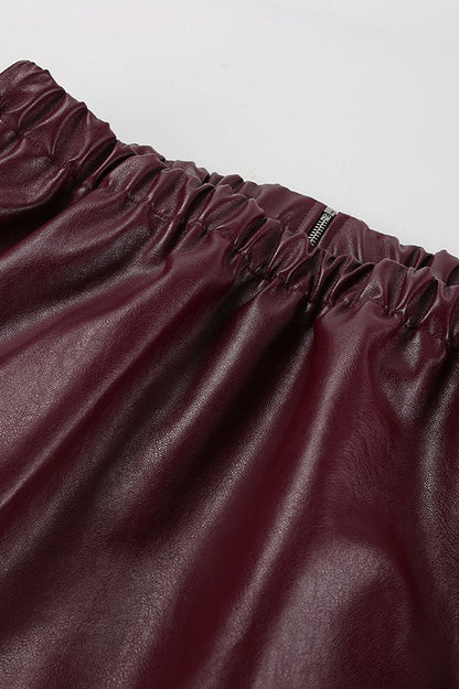 Burgundy Faux Leather Biker Jacket