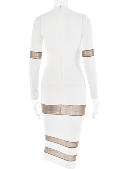 Mesh Patchwork Dress Long Sleeves See Through Party Bodycon Dresses