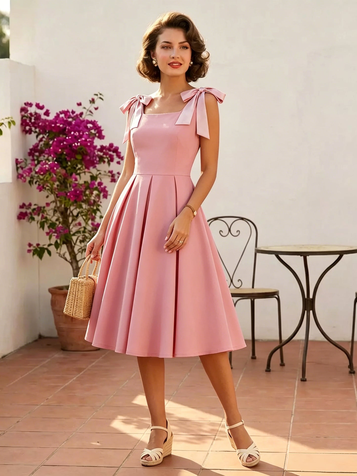 Vintage 1950s Swing Cocktail Dress Women Sleeveless Retro Dress