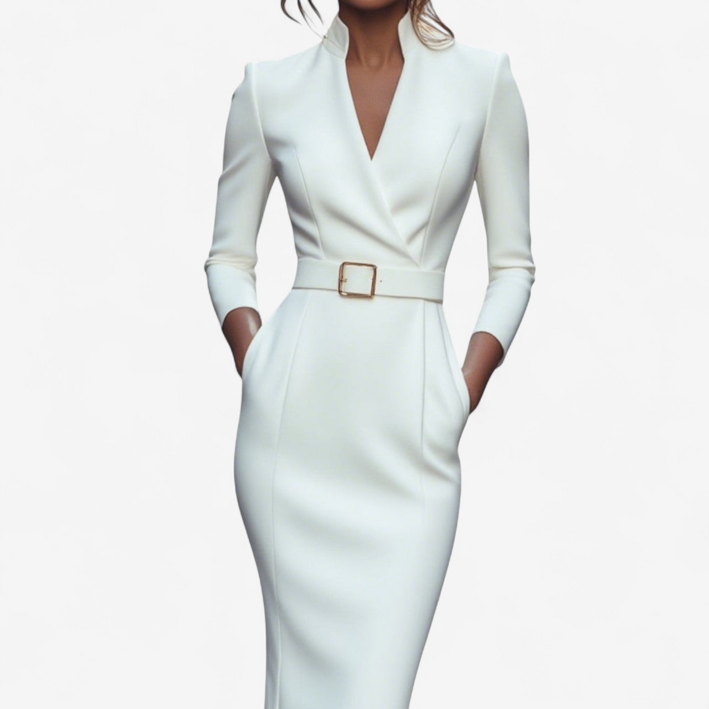 The Miriam — Belted Pencil Dress with Gold Buckle