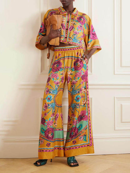 Sunset Cropped Unique Floral-Print Shirt