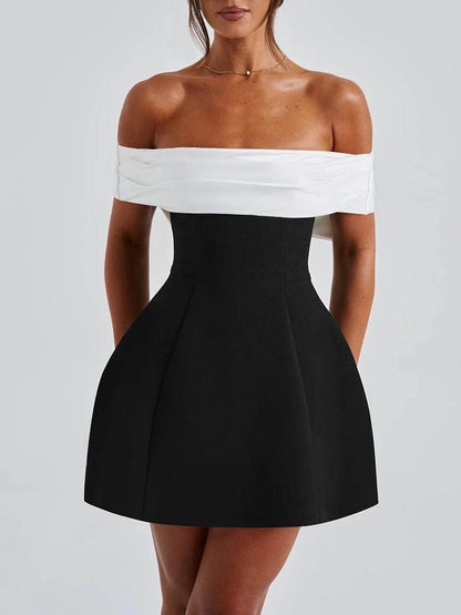 Elegant And Sexy One-Shoulder Contrast Bow-Decorated Dress