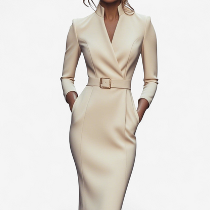 The Miriam — Belted Pencil Dress with Gold Buckle