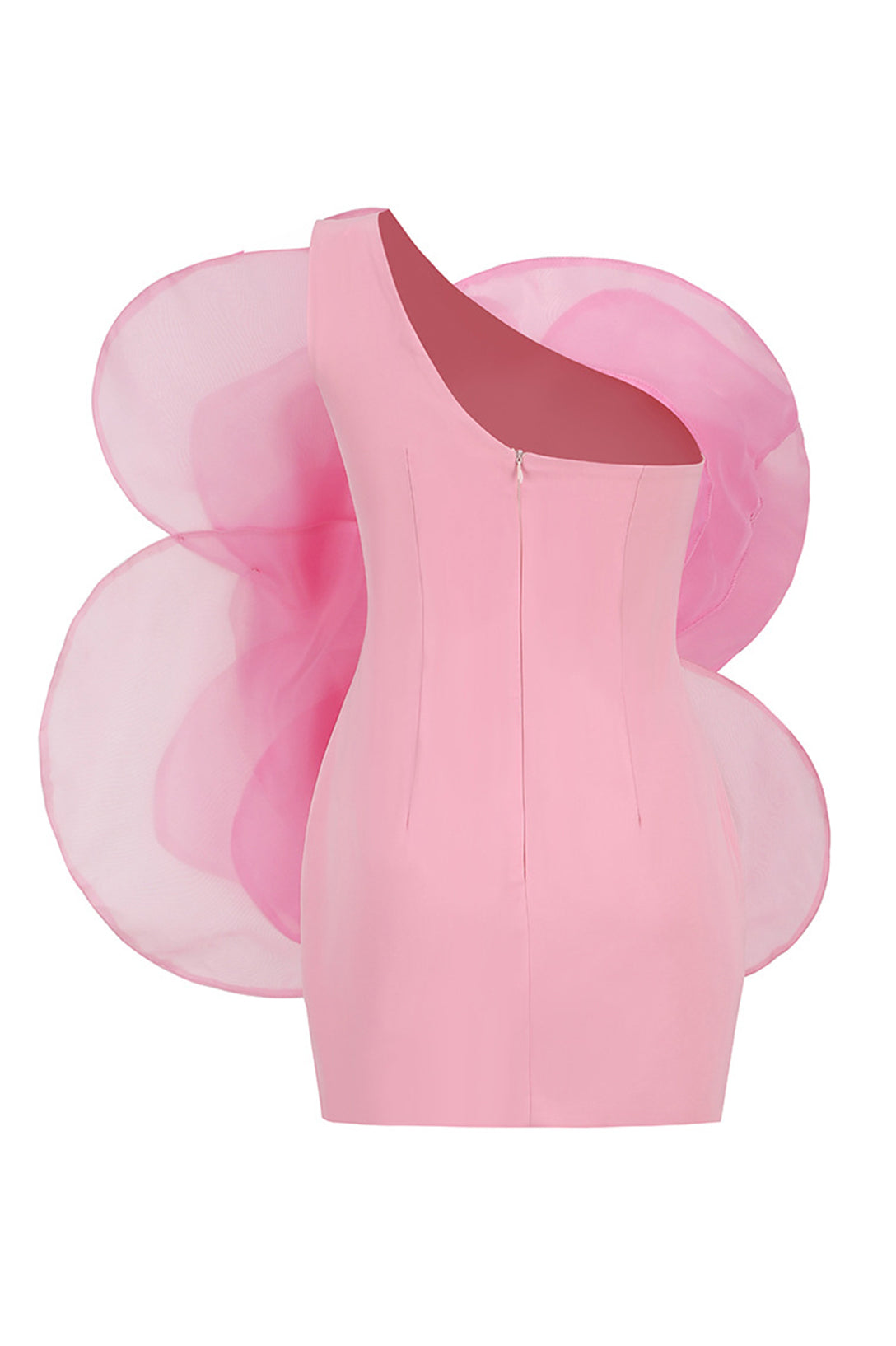 One Shoulder Giant 3D Floral Applique Organza Petal Bodycon Mini Dress