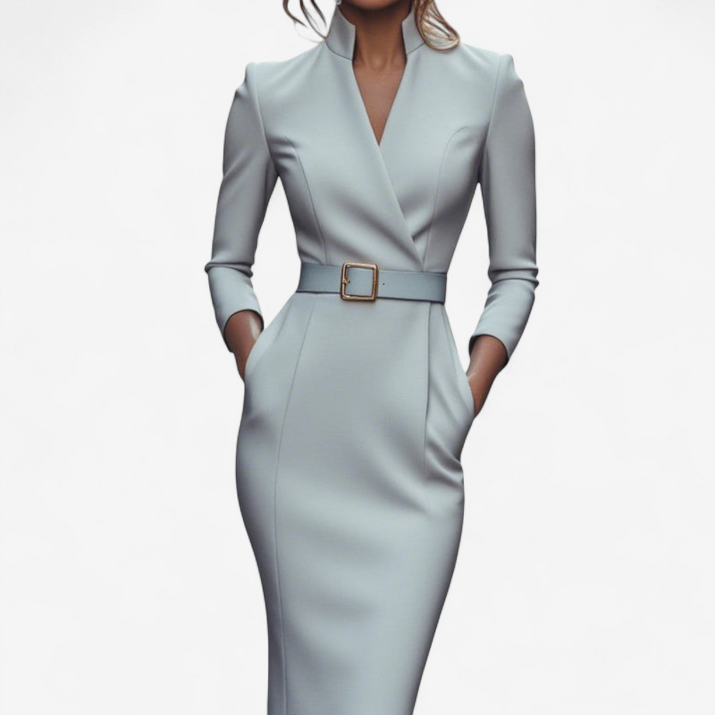The Miriam — Belted Pencil Dress with Gold Buckle