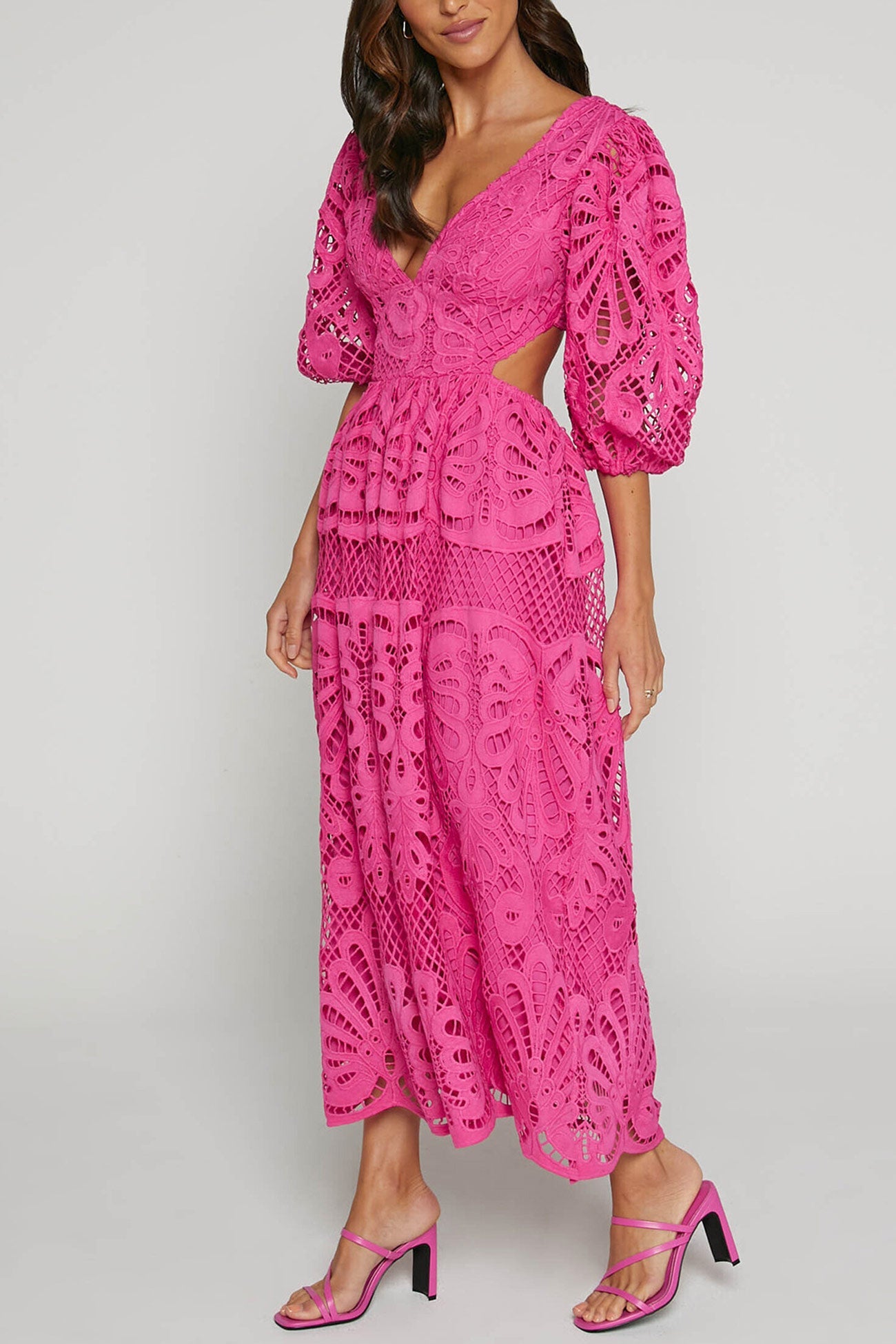 V-neck Lace Embroidery Hollow Waist Dress