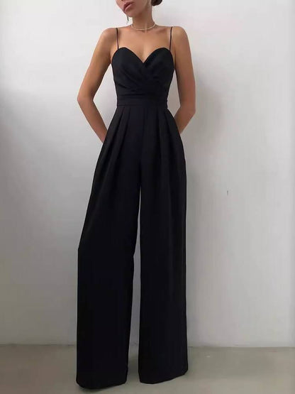 Suspender Tight Waist Straight Mopping Minimalist Jumpsuit