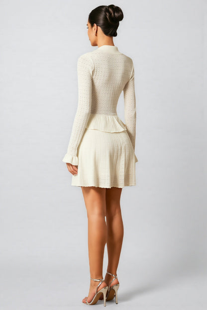 Wilburta V Neck Ruffled Knit Mini Dress