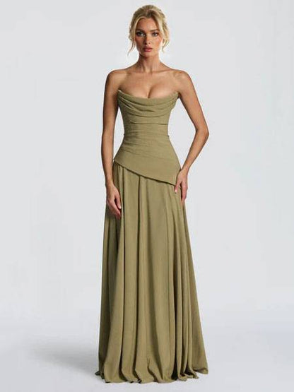 Pleated Design Scarf Maxi Dress