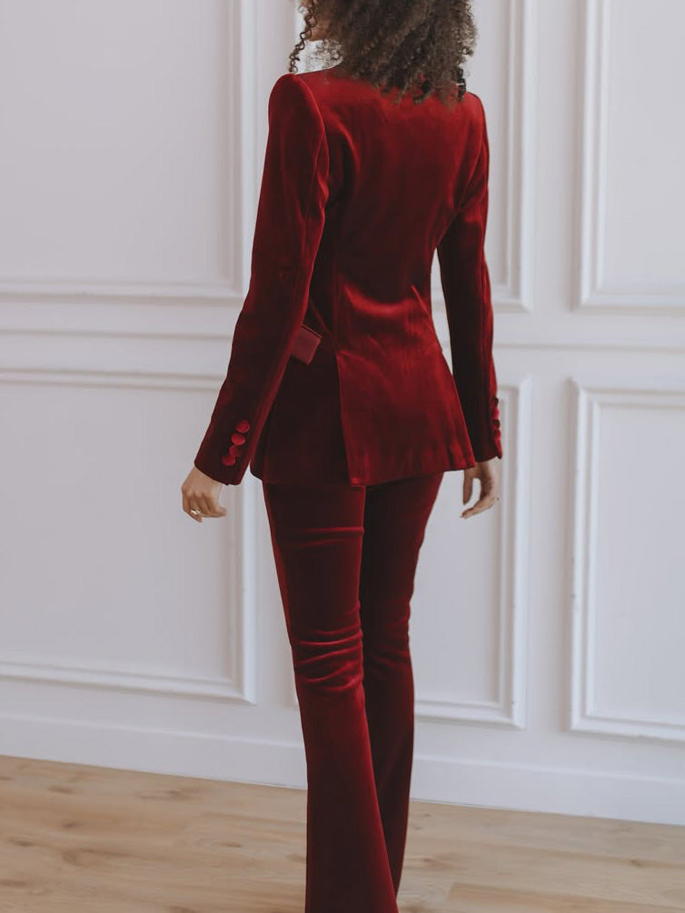 Elegant Satin Lapel Velvet Blazer
