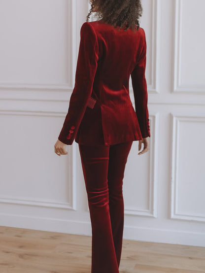 Elegant Satin Lapel Velvet Blazer