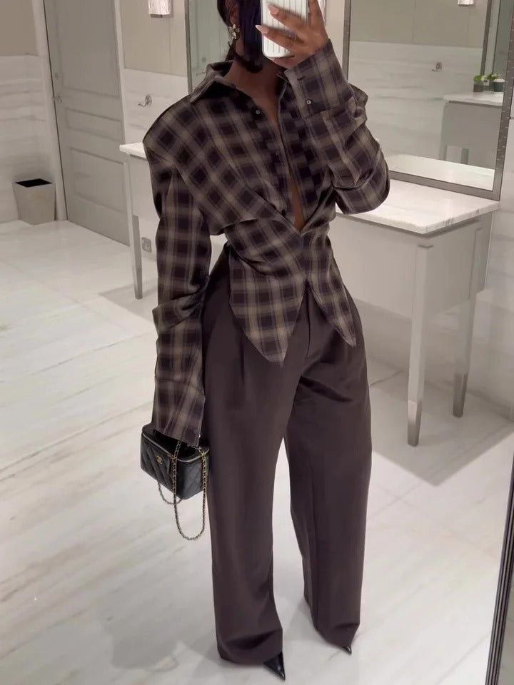 Exquisite Vintage Plaid Long-sleeved Shirt