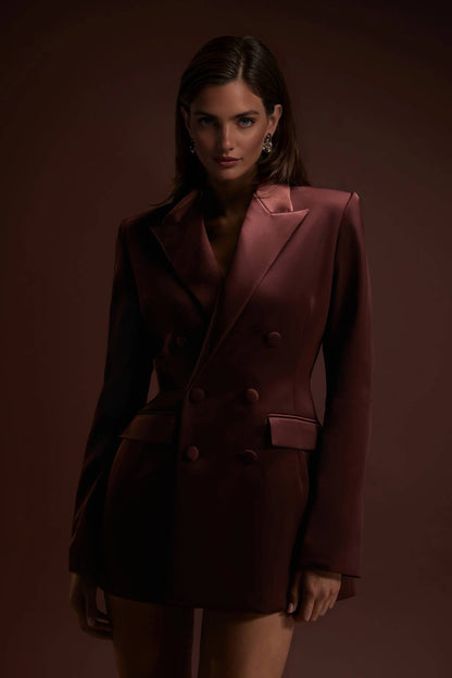 Exquisite Brown Double-Breasted Blazer Mini Dress