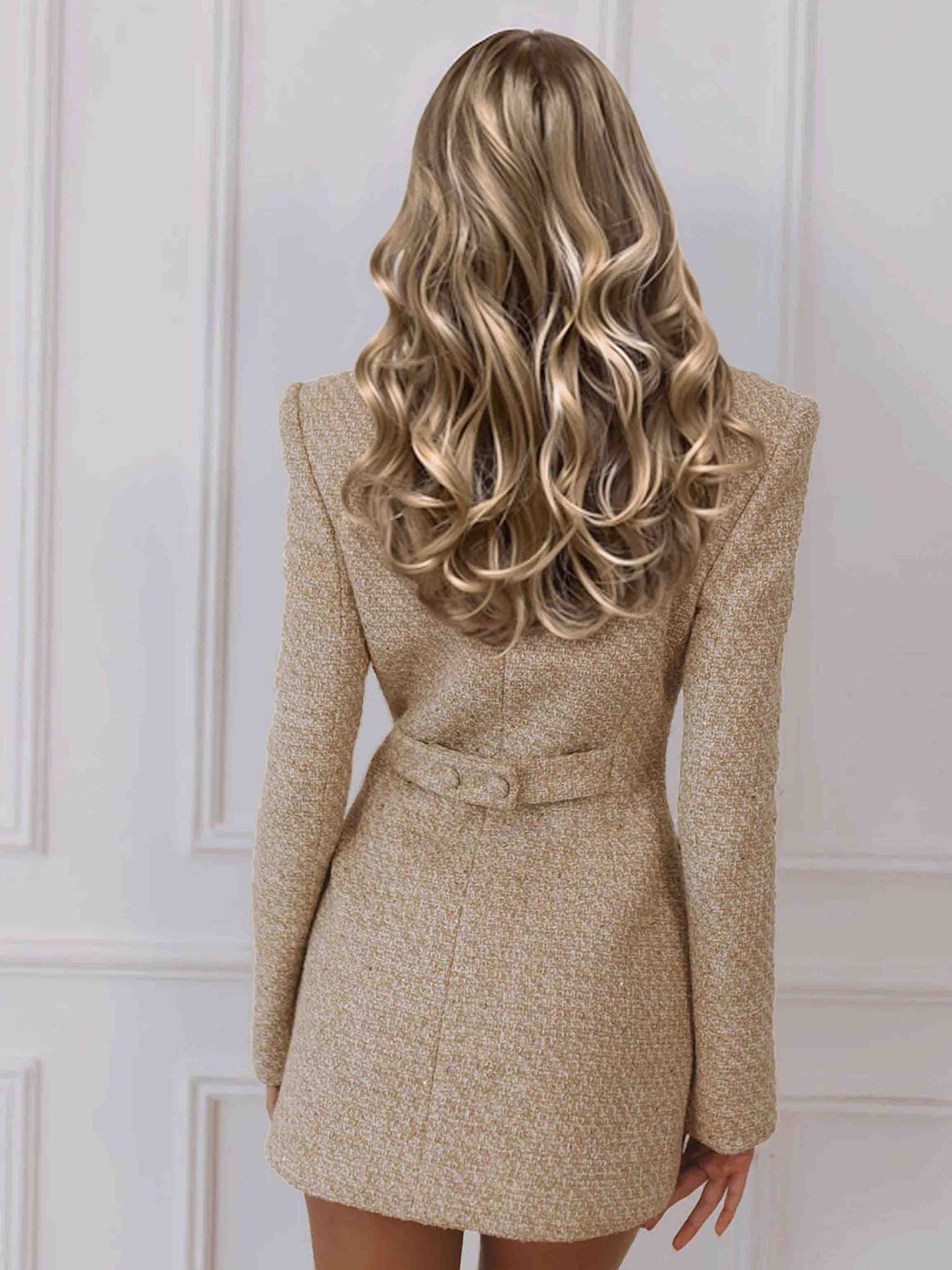 Elegant Tweed Double-Breasted Blazer Mini Dress