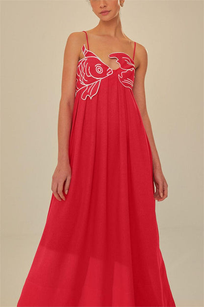 Embroidered Backless Slip Maxi Dress