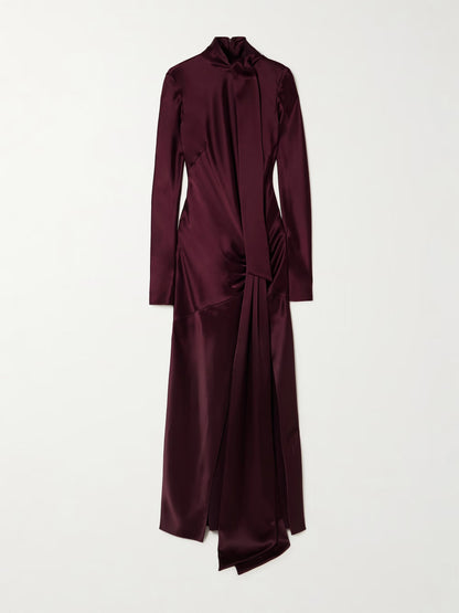 Elegant Lace-up Satin Maxi Dress