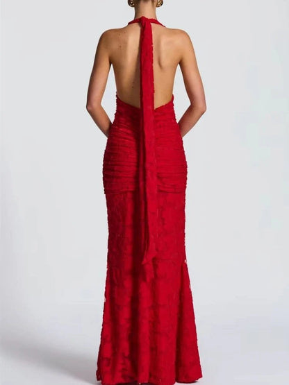 Elegant Floral Lace Deep V-neck Maxi Dress
