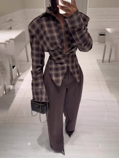 Exquisite Vintage Plaid Long-sleeved Shirt