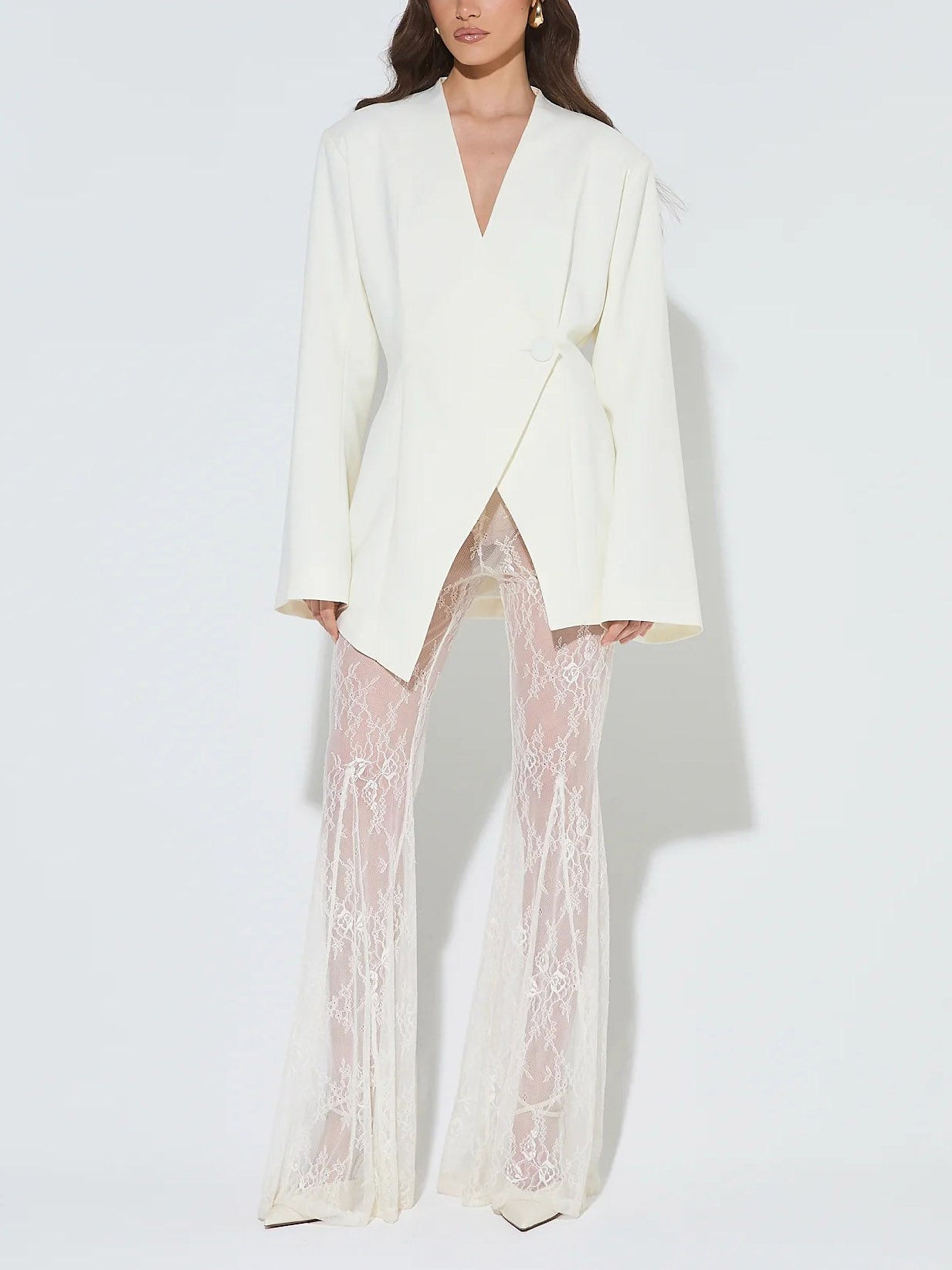 Elegant Minimalist Asymmetric White Blazer