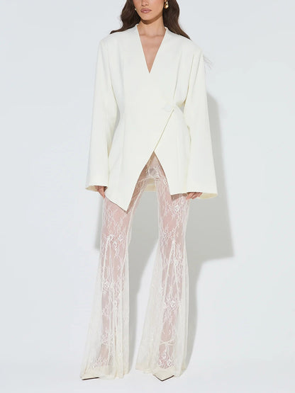 Elegant Minimalist Asymmetric White Blazer