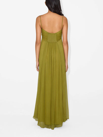 Elegant Metal Hollow Design Back Smocked A-line Slip Maxi Dress