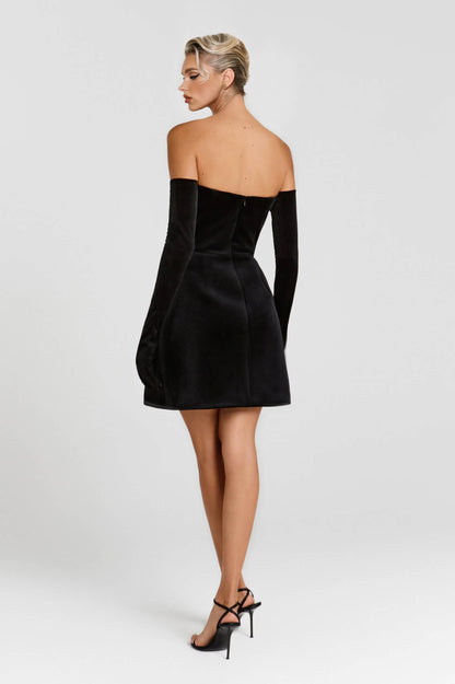 Elegant Strapless V-Neck Rhinestone-Embellished Mini Dress