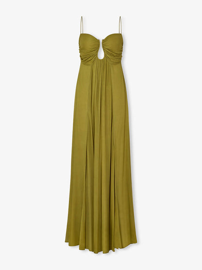 Elegant Metal Hollow Design Back Smocked A-line Slip Maxi Dress