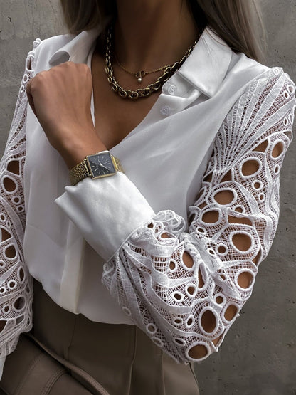 Lace Patchwork Hollow Out Blouse&Shirts