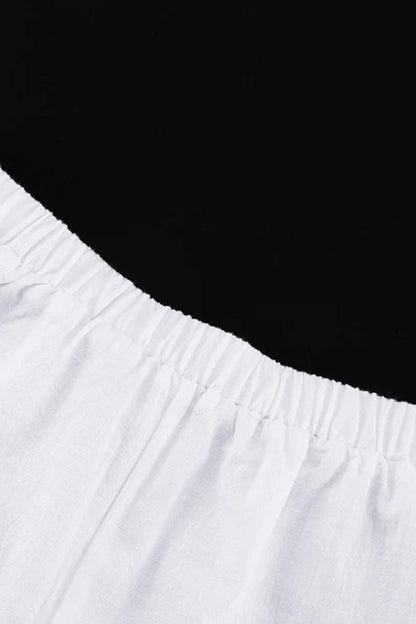 V-neck Lantern Sleeve Cotton Shirt Set