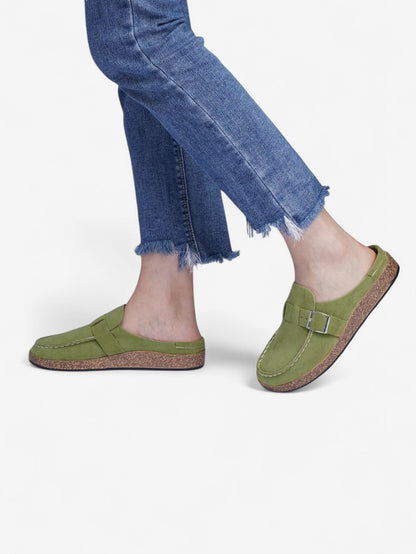 Jada Slip-On Mules | Faux Suede Clogs with Buckle Detail