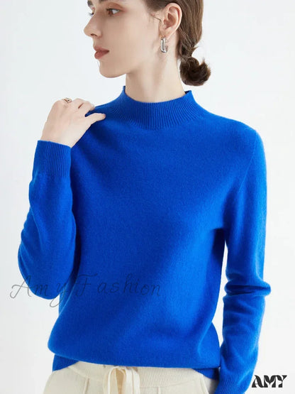 100% Merino Wool Cashmere Women Knitted Long Sleeve Pullovers Autumn Winter Warm Sweater
