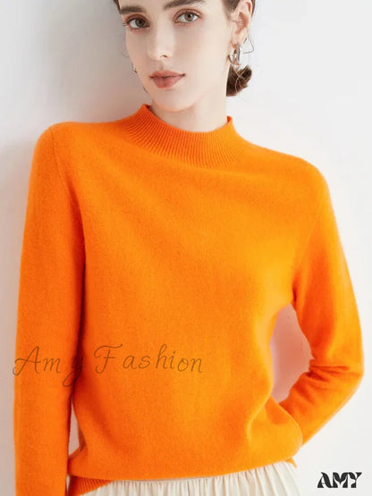 100% Merino Wool Cashmere Women Knitted Long Sleeve Pullovers Autumn Winter Warm Sweater