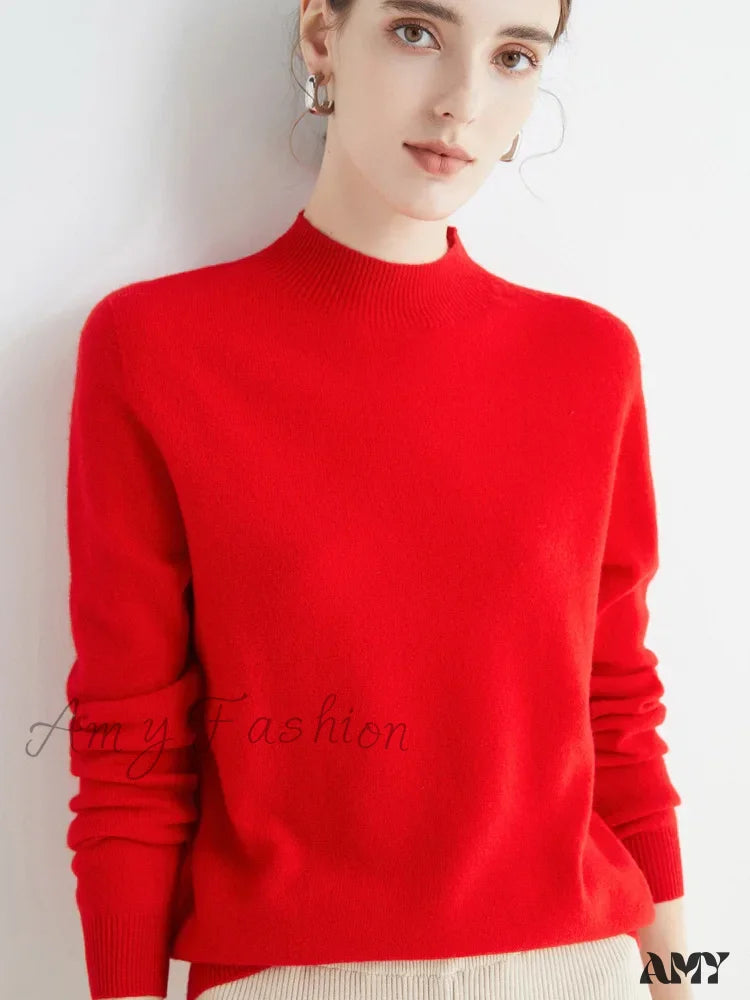 100% Merino Wool Cashmere Women Knitted Long Sleeve Pullovers Autumn Winter Warm Sweater