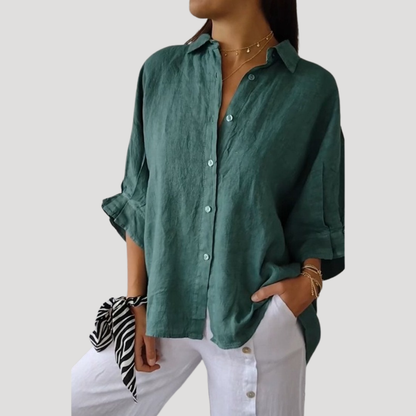 | Linen Long Sleeve Button Shirt Blouse