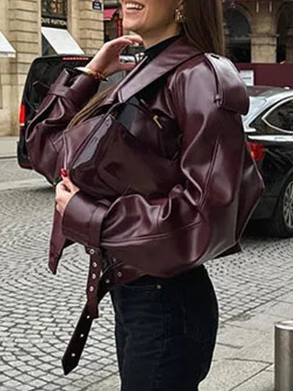 Pu Lapel Adjustable Cuffs Retro Motorcycle Jacket