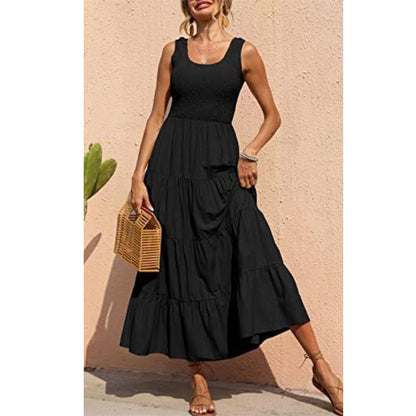 Solid Color Sleeveless Sling Swing Maxi Dress for Women