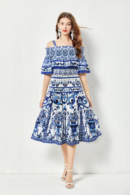 Printed A Line Midi Dress