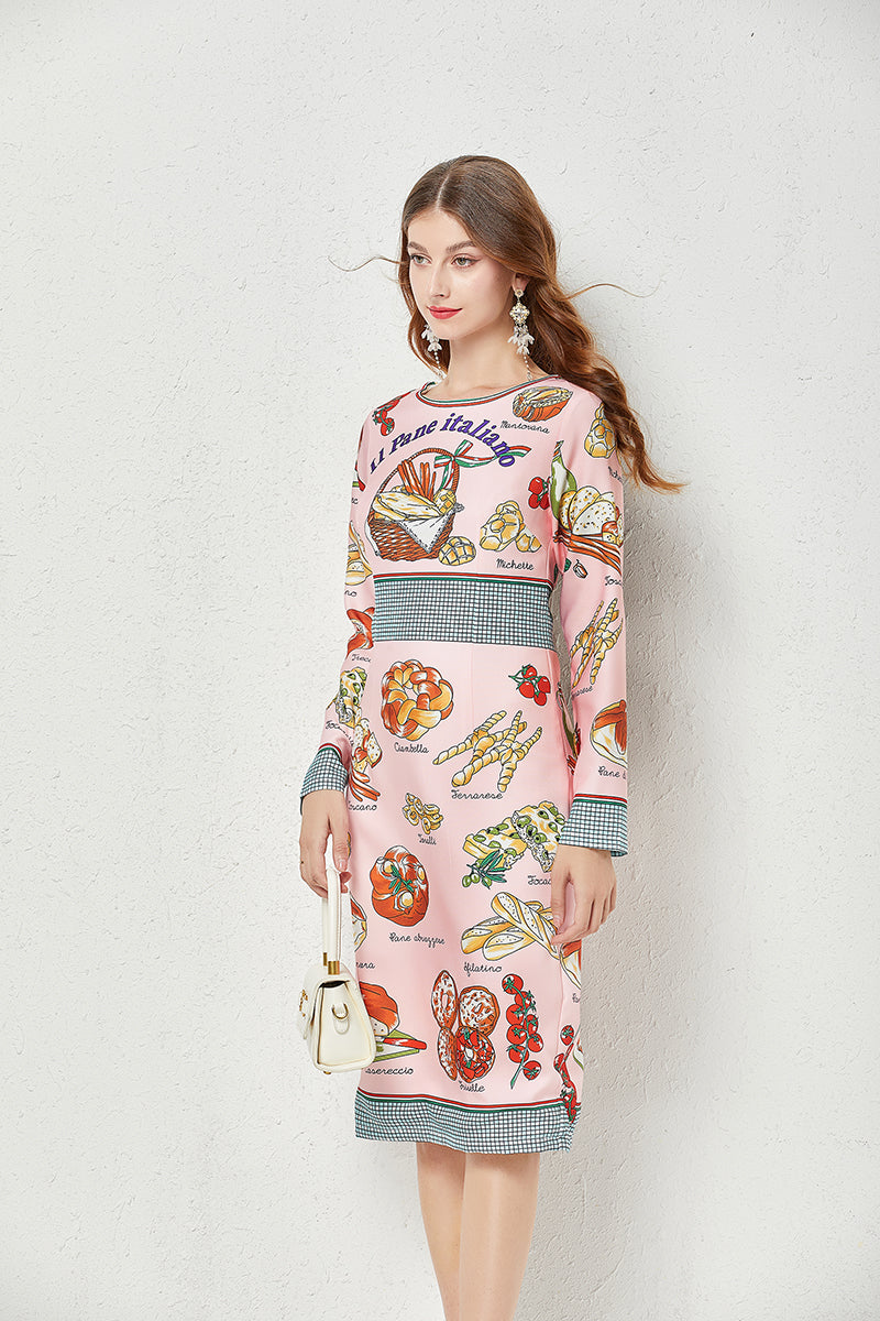 Fall Crew Neck Printed Cami A Line Knee Dress