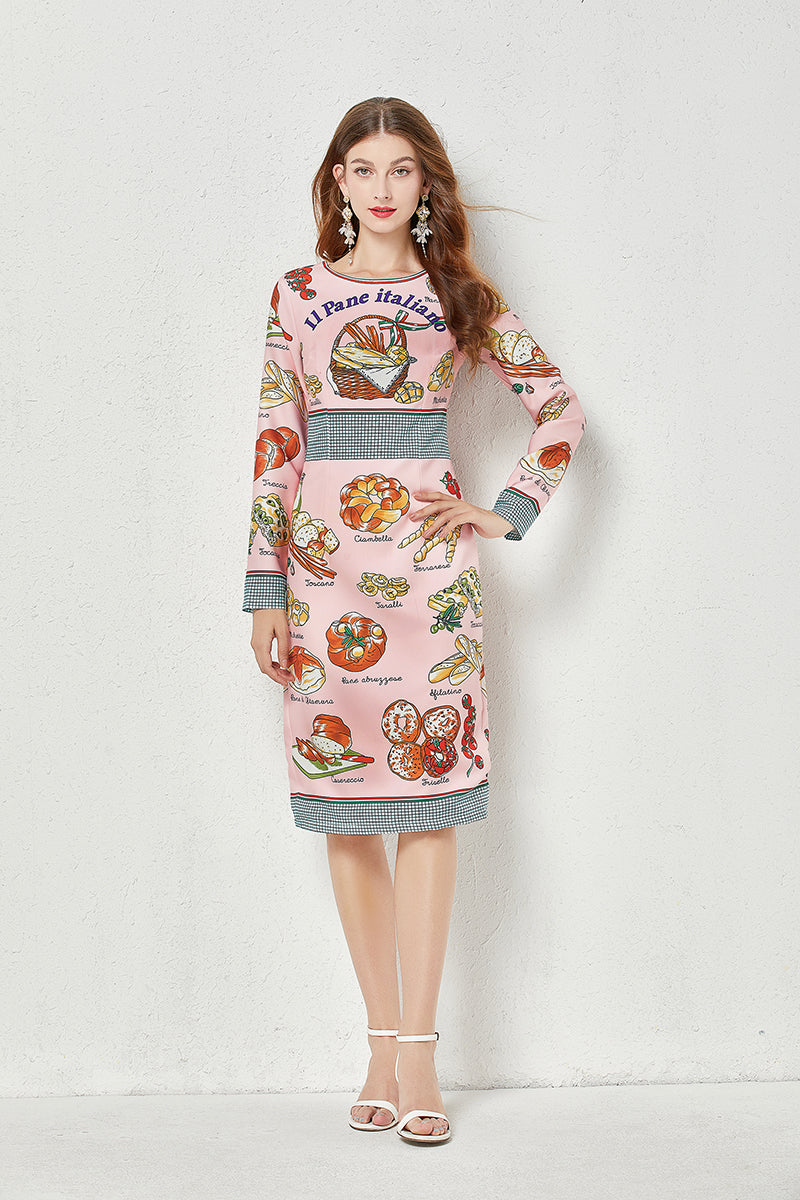Fall Crew Neck Printed Cami A Line Knee Dress