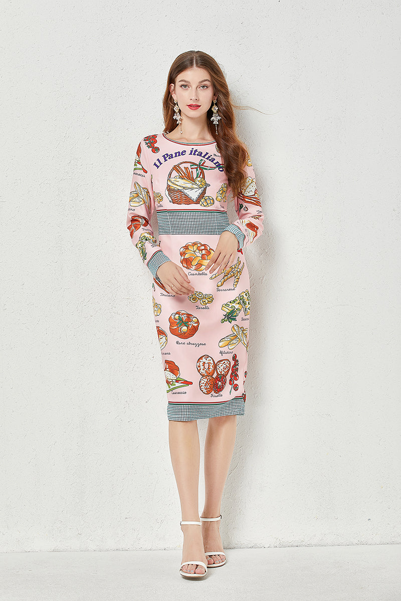 Fall Crew Neck Printed Cami A Line Knee Dress
