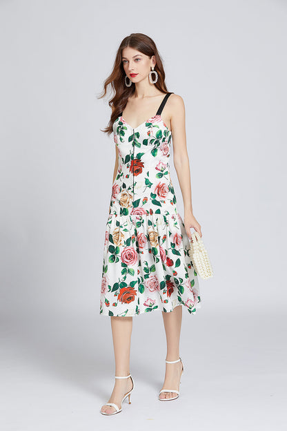 Printed Patchwork Cami A Line Midi Dress