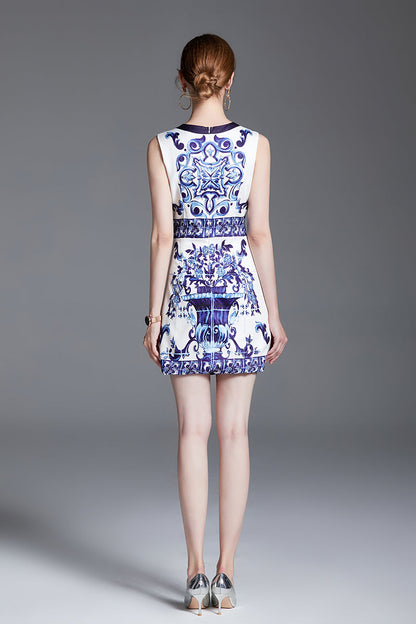 Printed Sleeveless A Line Short Dress