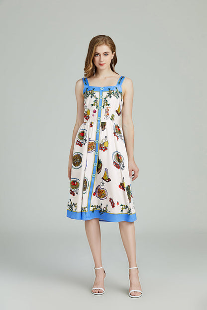 Printed Sleeveless A Line Knee Dress